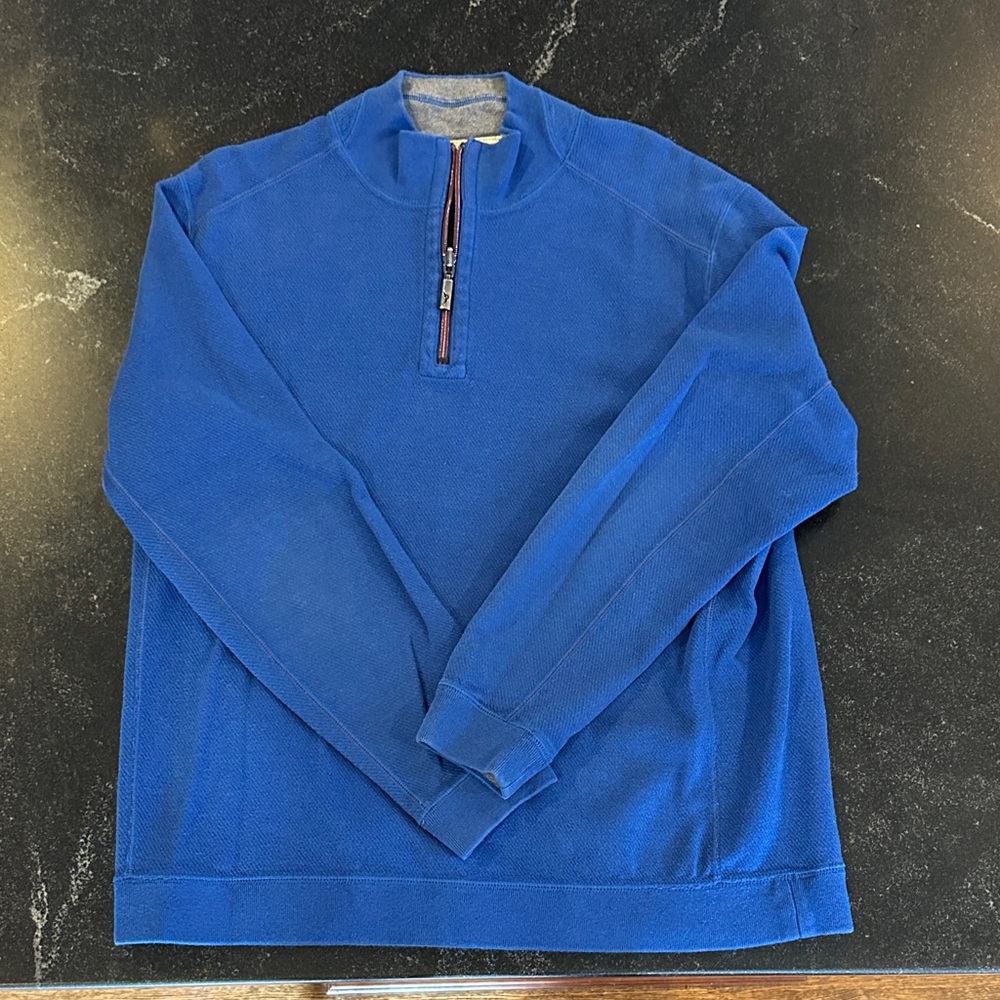 Tommy Bahama Men's Blue with Gray Reversible Quarter Zip